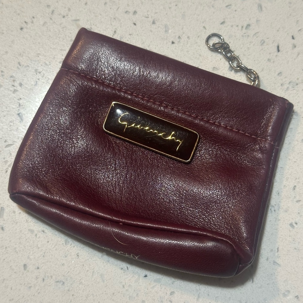 Givenchy Boutique Burgundy Leather Coin Case Keychain Wallet / pre-loved